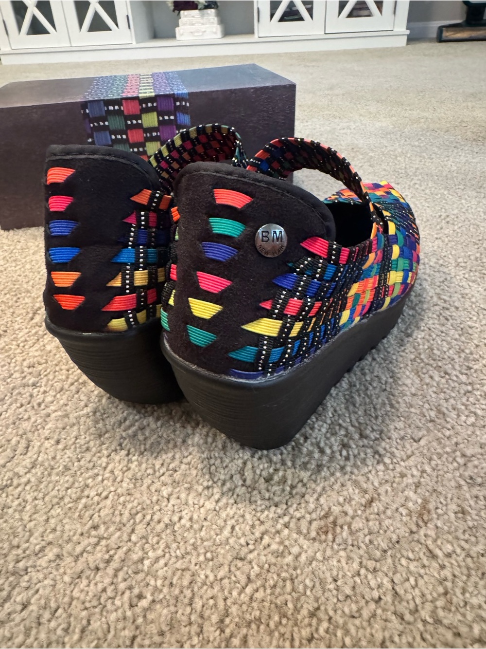 Bernie Mev Lulia Womens Wedge Mary Jane Black Multi Woven Elastic Shoes US 7 - Picture 6 of 8